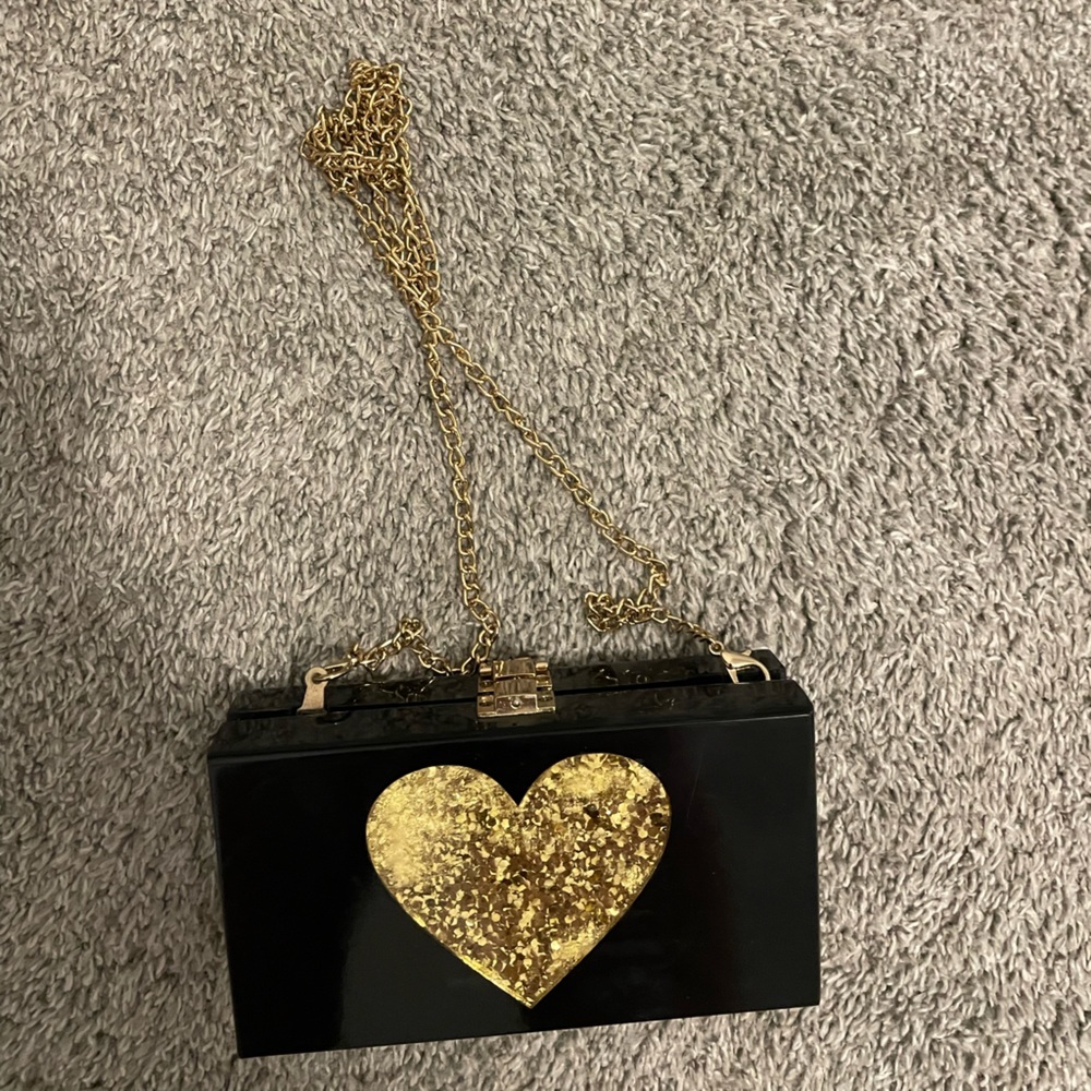 Black and gold heart evening bag